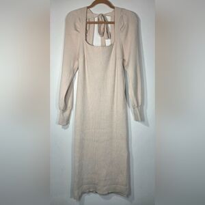 HOUSE OF HARLOW 1960 RIBBED KNIT MIDI DRESS.